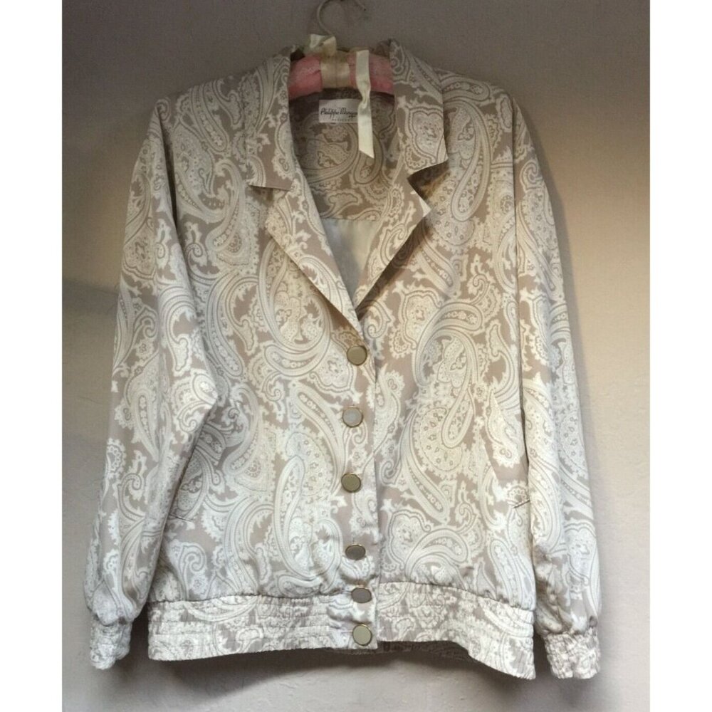 Vintage 80's Philippe Marques Womens Size 8P Paisley Print Blazer Jacket Beige
